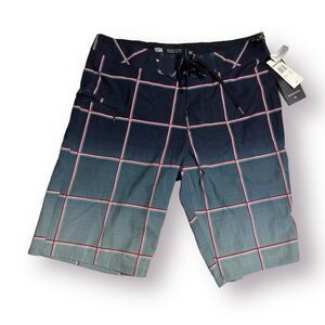Quiksilver Black‎ Windowpane Plaid Stretch Boardshorts 32” Swim Trunks Mens NWT